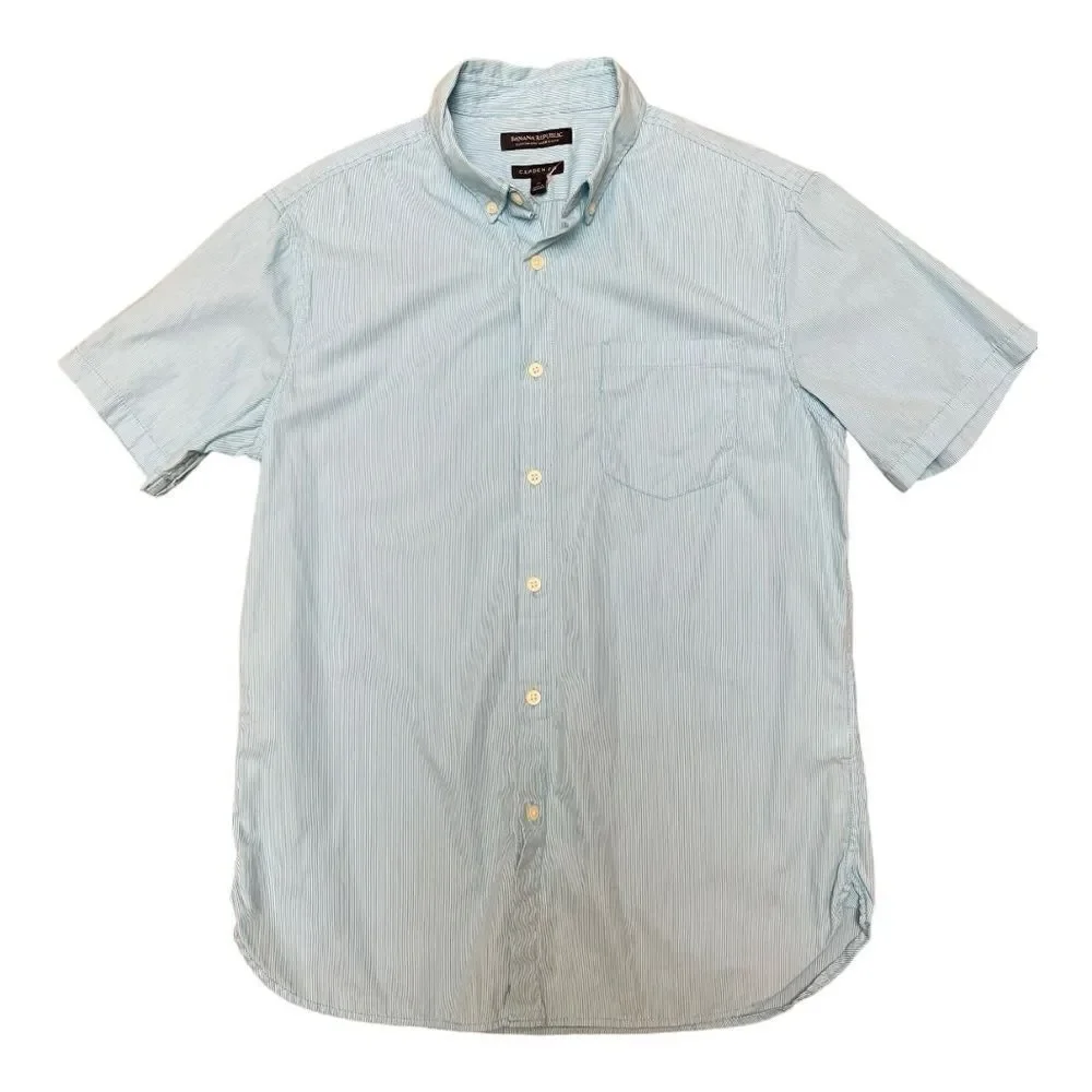 Banana Republic Camden Fit Blue Stripe Short Sleeve Button Down Shirt Size S EUC
